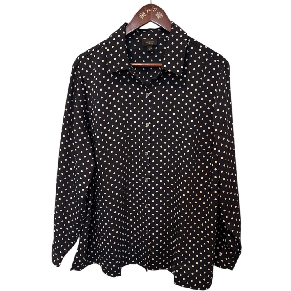 J.‎ Jill Button Down Shirt NAVY Polka Dot Sz XL Flowy Classic Minimalist